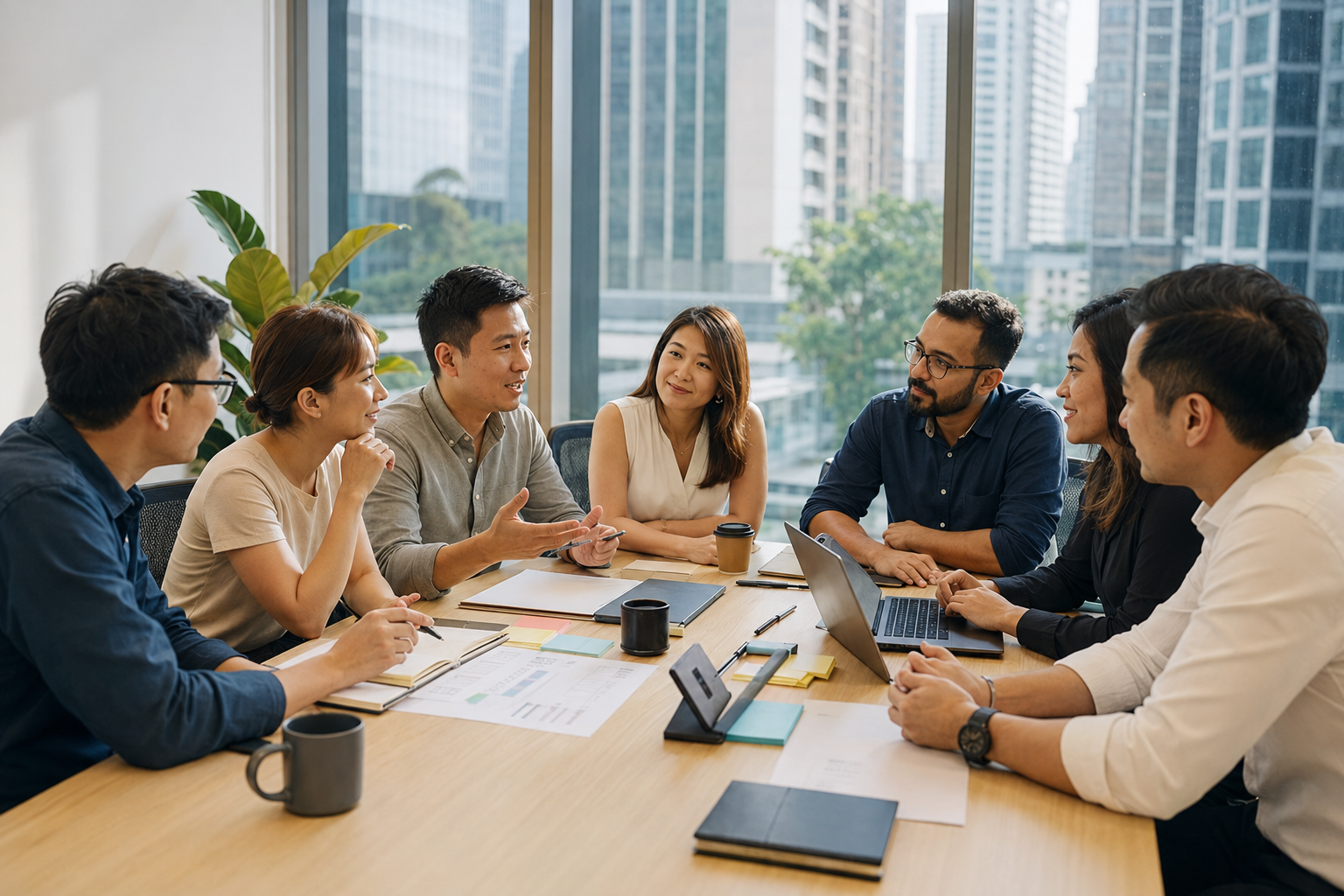 Singapore business leaders discussing a shared business issue with a vetted expert